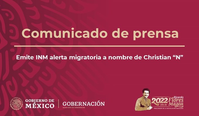 Emite INM alerta migratoria a nombre de Christian “N”