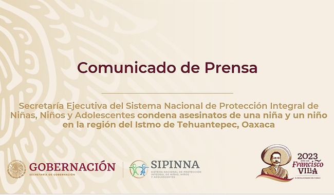 Condena SE del Sipinna asesinatos de una niña y un niño en la región del Istmo de Tehuantepec, Oaxaca