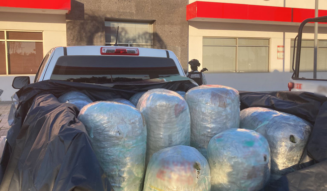 En Sinaloa, Guardia Nacional localiza aproximadamente 160 kilos de aparente marihuana en batea de camioneta
