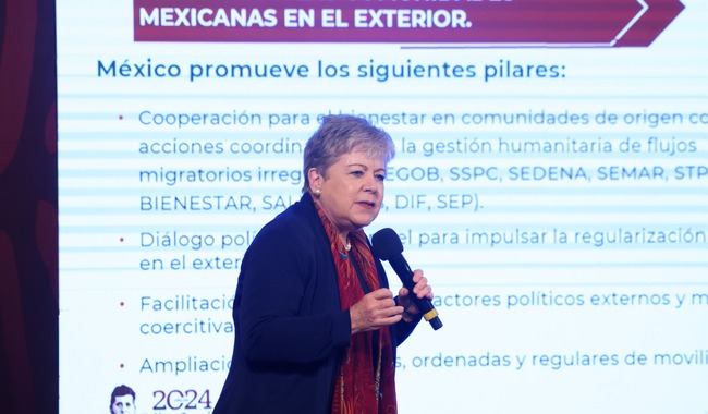 La canciller Alicia Bárcena Ibarra presenta estrategia mexicana de movilidad humana