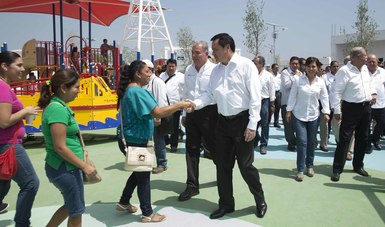 El Secretario de Gobernación, Miguel Ángel Osorio Chong, durante la inauguración del Parque de Barrio Lomas del Pedregal en Reynosa, Tamaulipas