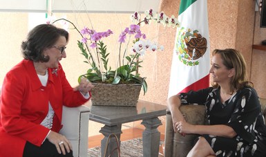 En la gráfica la Secretaria de Relaciones Exteriores, Claudia Ruiz Massieu y la Secretaria General Iberoamericana, Rebeca Grynspan, en una charla sobre  los avances en los preparativos de la XXV Cumbre de Jefes de Estado y de Gobierno 