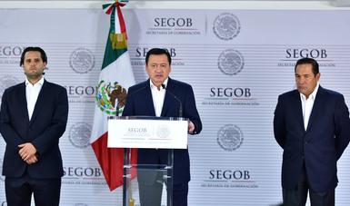 El Secretario de Gobernación, Miguel Ángel Osorio Chong, durante el mensaje a medios 