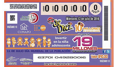 Boleto conmemorativo de Lotería Nacional por el Día Mundial de la Población