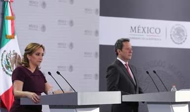 En conferencia de prensa la Canciller Claudia Ruiz Massieu y Eduardo Sánchez Vocero de la Presidencia