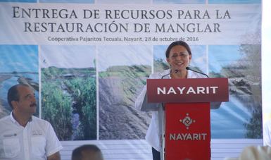 Dra. María Amparo Martínez Arroyo, Directora General del Instituto Nacional de Ecología y Cambio Climático, presentó algunas de las acciones de la coordinación interinstitucional  para la atención de humedales costeros en México.