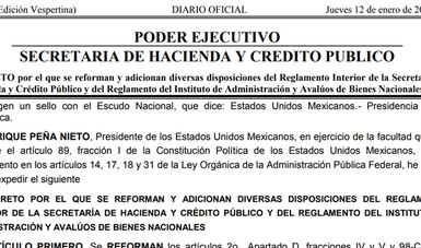 Reglamento del INDAABIN y reglamento interior de la Secretaría de Hacienda y Crédito Público.